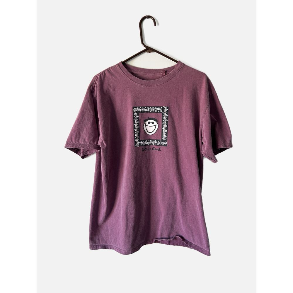 Life is Good Original Jakes Purple Beret Graphic Short Sleeve Tee Large